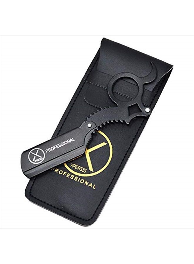 XPERSIS Professional Finger Insert Handle Barber Straight Edge Shaving Razor Black (Dragon) - Image 1