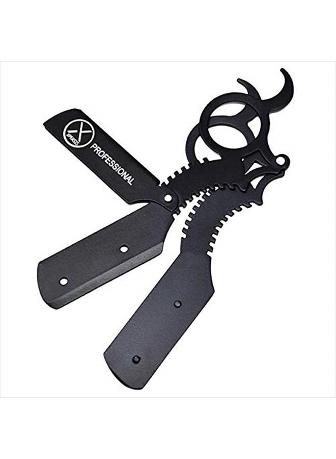 XPERSIS Professional Finger Insert Handle Barber Straight Edge Shaving Razor Black (Dragon) - Image 2