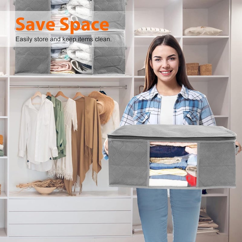 صناديق تخزين ملابس صندوق قماشي قابل للطي اكياس تحت السرير بسوستة منظمات خزانة سميكة غير منسوجة مقاومة للماء تستخدم للملابس واللحاف 48 × 35 20 سم 3 قطع - Image 5