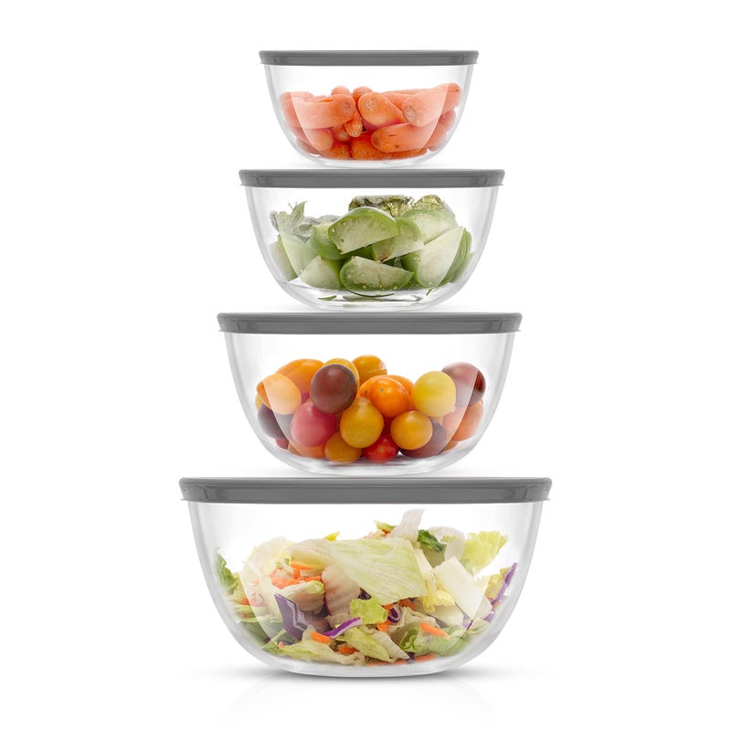 JoyJolt JoyJolt Kitchen Mixing Bowls  8pc Glass with Lids Set  Neat Nesting Large Bowl Batter Cooking Storage and Big Salad BPAFree Gray 