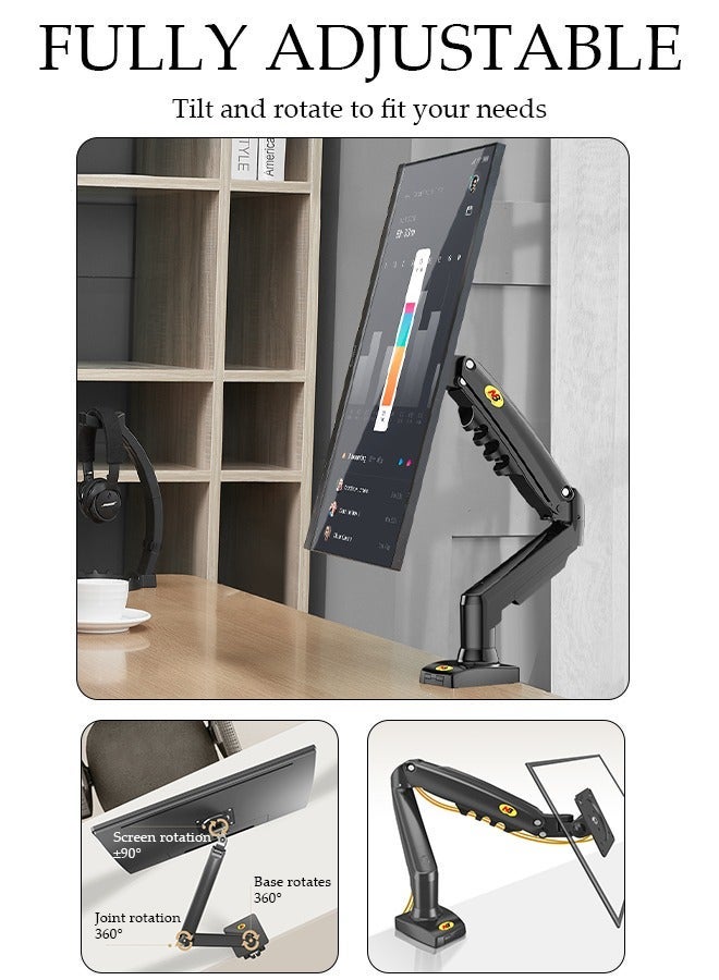 DUNISO Single Monitor stand Desk Mount, Gas Spring Monitor stand, Full Motion Articulating Height Adjustable, Fits 17 - 30 Inch Computer Screen, Clamp and Grommet Base - Image 5