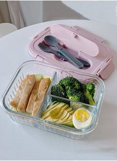 HOMESTAR Leak-proof Glass Storage Containers with Airtight Seal 3 Compartment Glass Meal Prep Lunch Box 1L Bento Box for Women Girl Pink  - Image 1