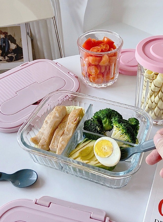 HOMESTAR حاويات تخزين زجاجية مقاومة للتسرب مع سد محكم الإغلاق مكونة من 3 أقسام وصندوق غداء زجاجي سعة 1 لتر لتحضير الوجبات للنساء والفتيات باللون الوردي - Image 4