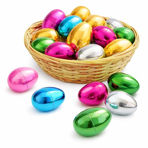 GiftExpress 50 Pcs Metallic Assorted Color Gold Easter Eggs Colorful Hinged Multi Eggs for Easter Egg Hunt Easter Basket Stuffer Party Toys Surprising Egg Classroom Prize Plastic Egg Bulk 23 - Image 1