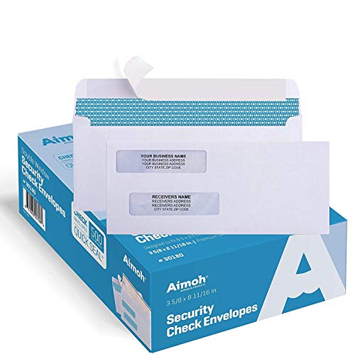 Aimoh 500#8 Double Window Self Seal Security Envelopes - for Business Checks, QuickBooks & Quicken Checks, Size 3 5/8 x 8 11/16 Inches - Checks Fit Perfectly - Not for Invoices, 500 Count (30180) - Image 1