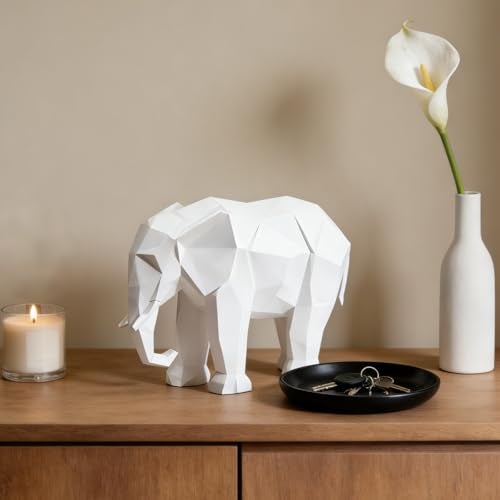 Cynkeyee Elephant Decorations Figurine Statue - Modern Elefantes para Decoracion Casa, Resin Origami White Elephant Gift Minimalist Tabletop Decor Centrepiece Accent Knick Knacks 6x2.25 x4.5 Inch - Image 3