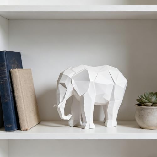 Cynkeyee Elephant Decorations Figurine Statue - Modern Elefantes para Decoracion Casa, Resin Origami White Elephant Gift Minimalist Tabletop Decor Centrepiece Accent Knick Knacks 6x2.25 x4.5 Inch - Image 2
