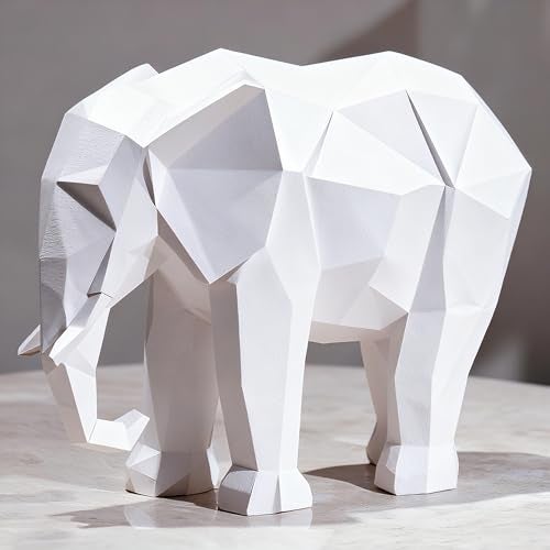 Cynkeyee Elephant Decorations Figurine Statue - Modern Elefantes para Decoracion Casa, Resin Origami White Elephant Gift Minimalist Tabletop Decor Centrepiece Accent Knick Knacks 6x2.25 x4.5 Inch - Image 1
