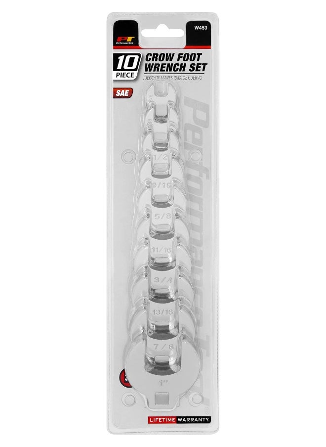Performance Tool - Performance Tool W453 10 Piece Sae Open End Crowfoot Wrench Set - Image 1