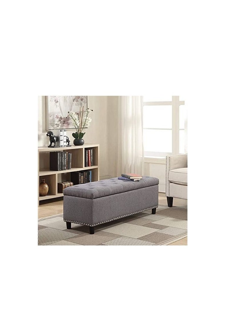 R2R FURNITURE Rectangular Gray Storage Fabric Ottoman Bench Tufted Footrest Lift Top 