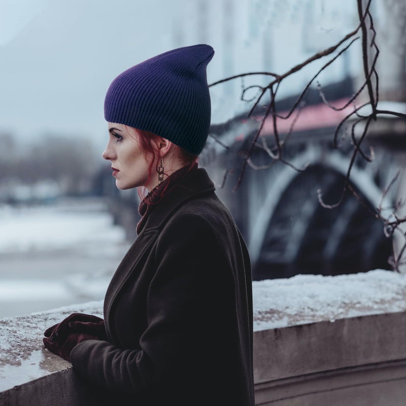 Blue Woolen Knitted Winter Hat Ear Protection Warm Beanie Cap For Women - Image 5
