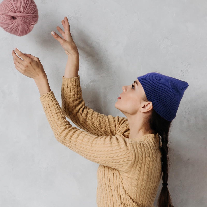 Blue Woolen Knitted Winter Hat Ear Protection Warm Beanie Cap For Women - Image 4