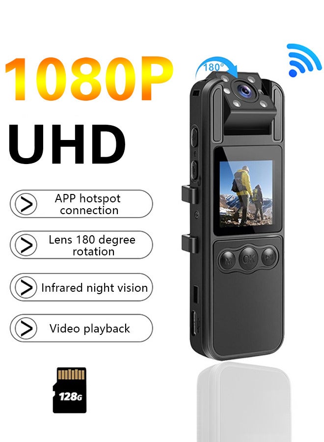 Body Camera with Audio and Video Recording 1080P FHD Mini Police Wearable Body Worn Cam Portable Small Personal Camcorder Sport Action Outdoor Video Recorder ( included 128GB Card)  - Image 1