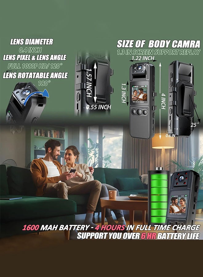 Body Camera with Audio and Video Recording 1080P FHD Mini Police Wearable Body Worn Cam Portable Small Personal Camcorder Sport Action Outdoor Video Recorder ( included 128GB Card)  - Image 4
