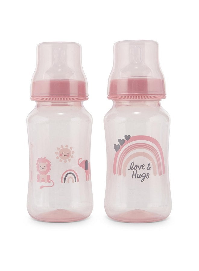 Cudlie Premium 2-Pack Baby Bottles - 11 Ounce, Hourglass Shape, Fun Boys and Girls Prints, Clear Cover - BPA-Free - Image 1