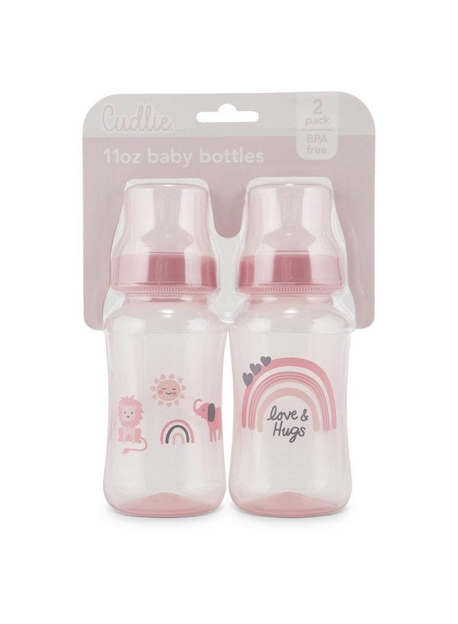 Cudlie Premium 2-Pack Baby Bottles - 11 Ounce, Hourglass Shape, Fun Boys and Girls Prints, Clear Cover - BPA-Free - Image 2