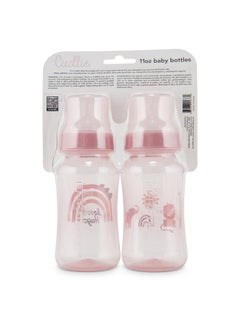 Cudlie Premium 2-Pack Baby Bottles - 11 Ounce, Hourglass Shape, Fun Boys and Girls Prints, Clear Cover - BPA-Free  - Image 3