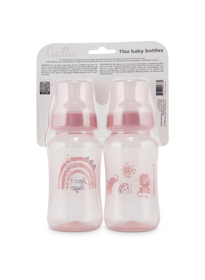 Cudlie Premium 2-Pack Baby Bottles - 11 Ounce, Hourglass Shape, Fun Boys and Girls Prints, Clear Cover - BPA-Free - Image 3
