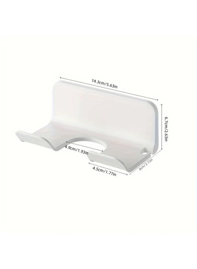 Contemporary Wall Mounted Plastic Hair Dryer Holder White No Drill Easy Installation Multifunctional Bathroom Organizer Rack With Utility Hooks - Image 3