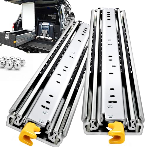 YENUO Heavy Duty Drawer Slides with Lock 12 14 16 18 20 22 24 26 28 30 32 34 36 38 40 44 48 52 56 60 Inch Full Extension Side Mount Ball Bearing Locking Rails Track Glides Runners Load 450 Lbs 1 Pair - Image 1