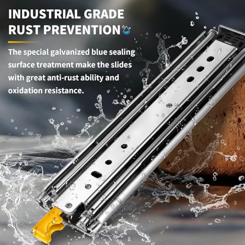 YENUO Heavy Duty Drawer Slides with Lock 12 14 16 18 20 22 24 26 28 30 32 34 36 38 40 44 48 52 56 60 Inch Full Extension Side Mount Ball Bearing Locking Rails Track Glides Runners Load 450 Lbs 1 Pair - Image 5