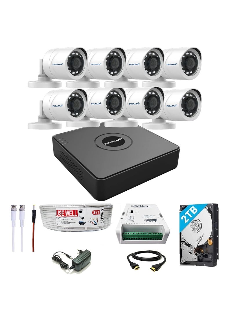 PRAMA Prama 2MP Full HD CCTV kit with 8 Channel DVR 8 Outdoor Cameras 2 TB HDD JK Vision WireSMPS and Required Accessories Motion Detection Black  - Image 1