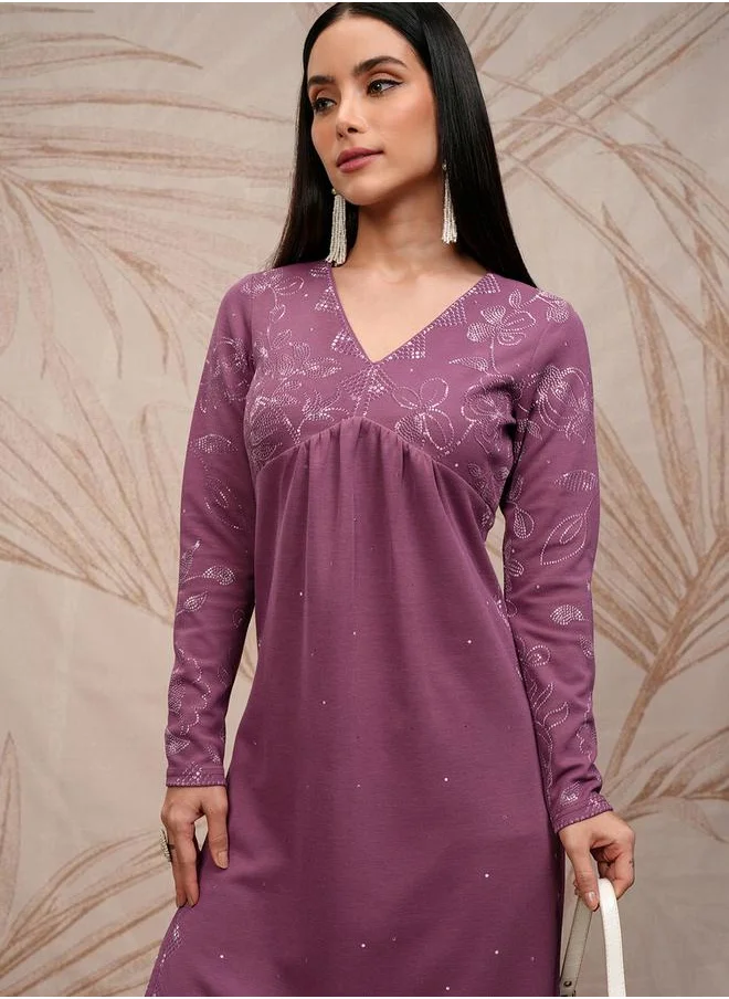 Vishudh Women Purple Embroidered Kurta Set by Styli
