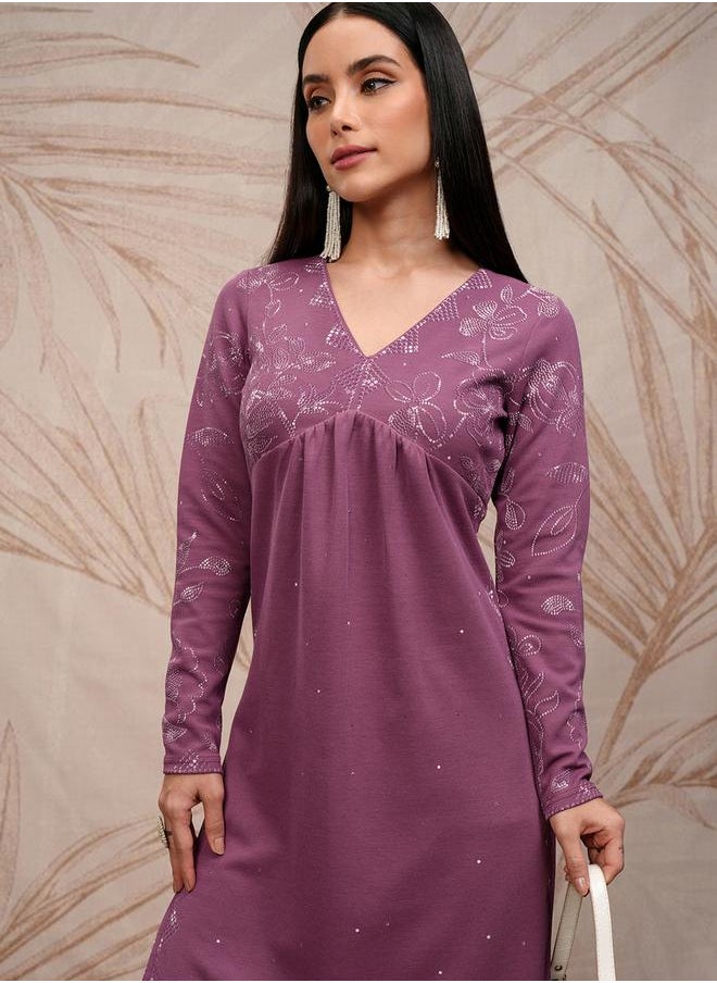 Vishudh Women Purple Embroidered Kurta Set by Styli  - Image 1
