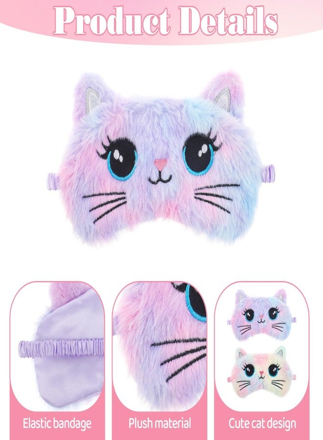 Psyqtsuary Sleep Mask for Kids, 2 Pcs Cute Cat Sleeping Eye Mask Colorful Soft Plush Girls Sleep Masks Comfortable Funny Animal Night Eye Masks for Sleeping for Women Girls Home Travel - Image 3