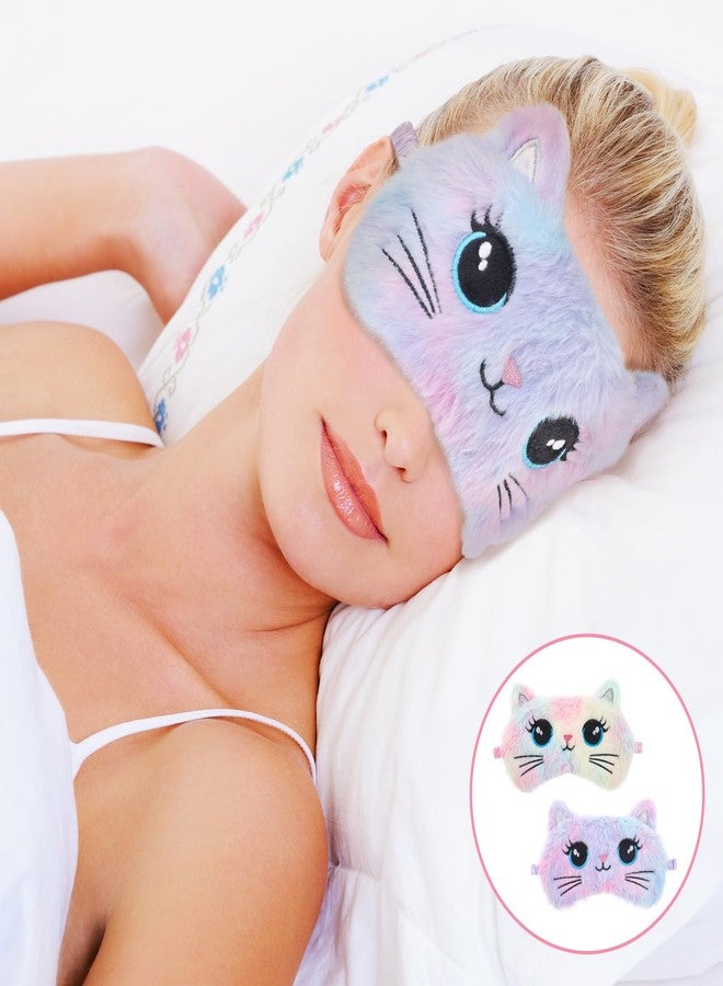 Psyqtsuary Sleep Mask for Kids, 2 Pcs Cute Cat Sleeping Eye Mask Colorful Soft Plush Girls Sleep Masks Comfortable Funny Animal Night Eye Masks for Sleeping for Women Girls Home Travel - Image 4