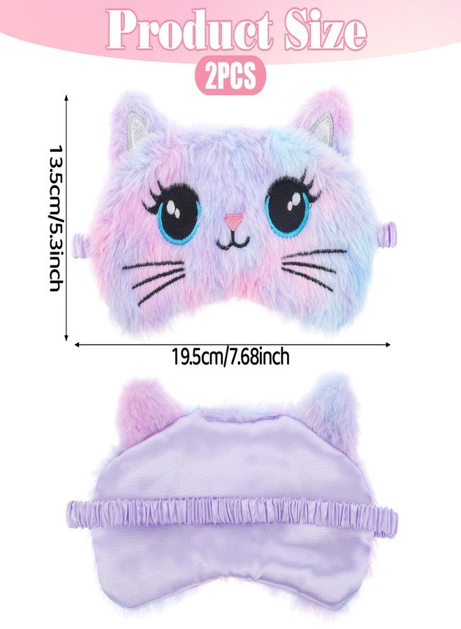 Psyqtsuary Sleep Mask for Kids, 2 Pcs Cute Cat Sleeping Eye Mask Colorful Soft Plush Girls Sleep Masks Comfortable Funny Animal Night Eye Masks for Sleeping for Women Girls Home Travel - Image 2