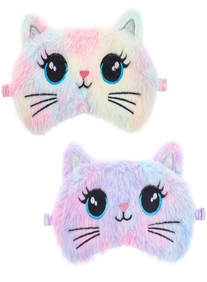 Psyqtsuary Sleep Mask for Kids, 2 Pcs Cute Cat Sleeping Eye Mask Colorful Soft Plush Girls Sleep Masks Comfortable Funny Animal Night Eye Masks for Sleeping for Women Girls Home Travel - Image 1