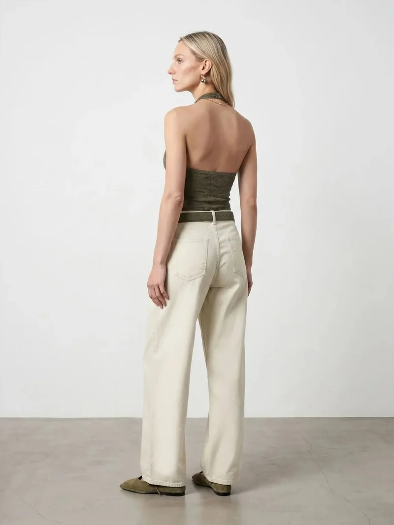 ديلفين Dilvin Mid-Waist Wide-Leg Pleated Trousers