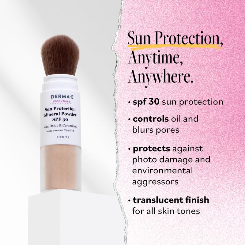 derma-e DERMA E Mineral Sunscreen for Face, SPF 30 Brush On Sun Protection Mineral Powder Sunscreen, 0.16 Oz, Mattifying Zinc Oxide & Ceramides, Sets Makeup, Controls Oil, Translucent Finish, All Skin Tones - Image 2