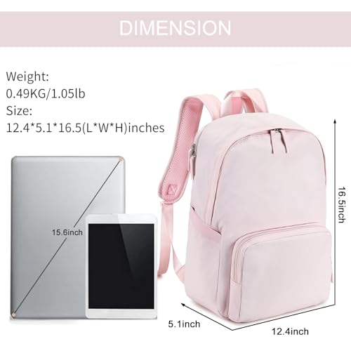 BTOOP Backpack for School Girls Teens Lightweight College Bookbag Casual Work Travel Laptop Backpack for Women Water Resistant Pink Backpacks(Pink) - Image 3