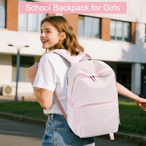BTOOP Backpack for School Girls Teens Lightweight College Bookbag Casual Work Travel Laptop Backpack for Women Water Resistant Pink Backpacks(Pink) - Image 2