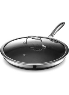 Hexclad  Hybrid Nonstick 12-Inch Fry Pan With Tempered Glass Lid