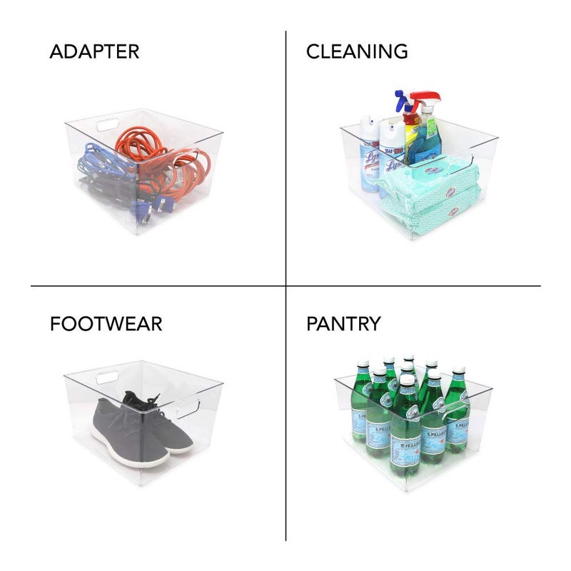 Isaac Jacobs 3-Pack XL Clear Storage Bins with Handles, Plastic Organizer for Office, Home, Kitchen, Pantry, Closet, Kids Room, Cube Shelf, Non-Slip Container Set (3-Pack, Extra-Large) - Image 4