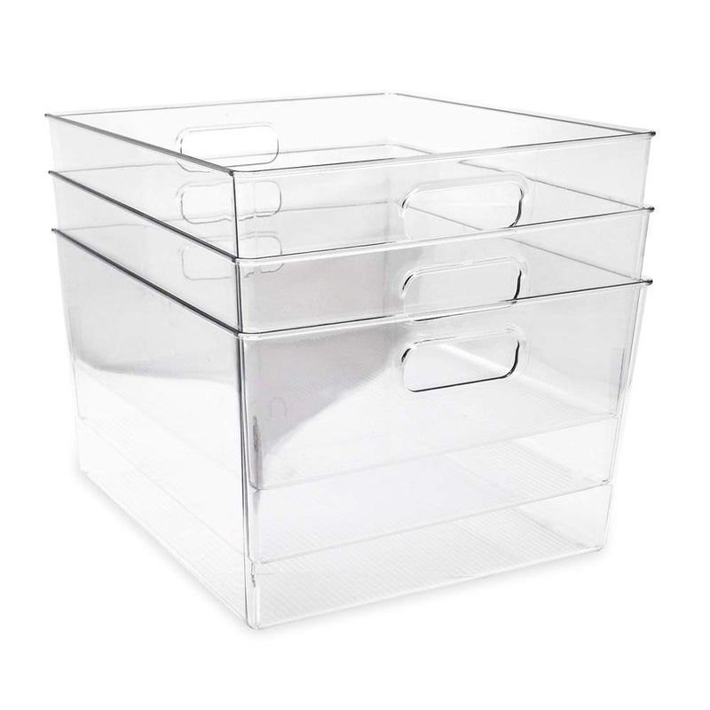 Isaac Jacobs 3-Pack XL Clear Storage Bins with Handles, Plastic Organizer for Office, Home, Kitchen, Pantry, Closet, Kids Room, Cube Shelf, Non-Slip Container Set (3-Pack, Extra-Large) - Image 1
