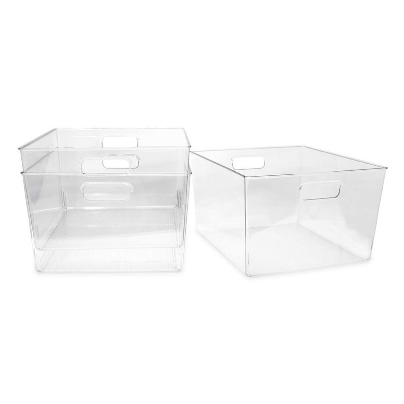 Isaac Jacobs 3-Pack XL Clear Storage Bins with Handles, Plastic Organizer for Office, Home, Kitchen, Pantry, Closet, Kids Room, Cube Shelf, Non-Slip Container Set (3-Pack, Extra-Large) - Image 5