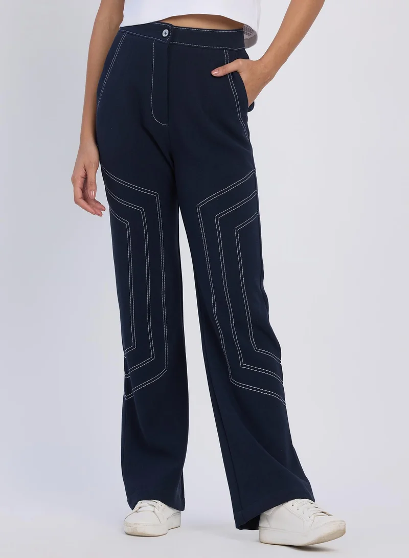 بينيا كولادا بنطلون نسائي أزرق بروسي سداسي مستقيم للملابس الكاجوال