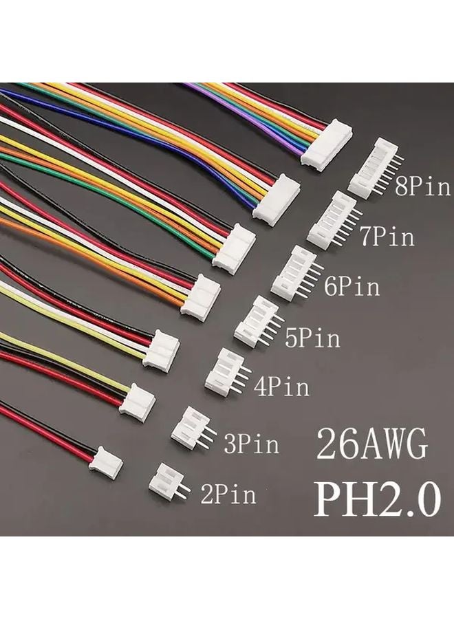 موصل ذكري/أنثوي JST PH2.0 2.0مم (7.87بوصة) مع سكن و كابل سلك 26AWG - 6 دبوس - Image 2