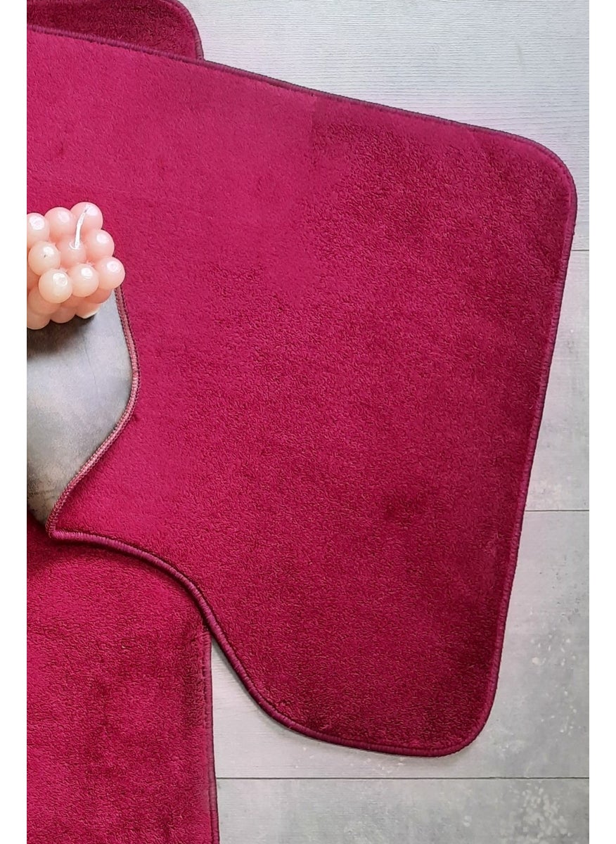 Bonny Home Ultrasoft Plain Plum 3-Piece Bathroom Rug Mat Set Non-Slip Leather Based Washable Toilet Seat Set  - Image 5