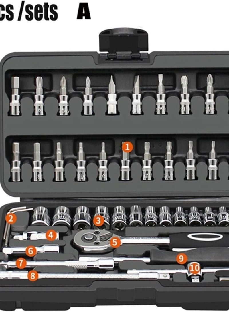 GGOOT Tool Box Tool Kit Tool Set 46 Pcs Socket Set Hardware Tools Home Improvement Sockets Hexagon for Auto Repair Tool Combination Tools Tool Kits for Home - Image 3