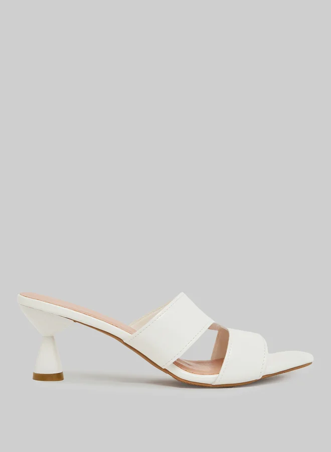 Take Two White Slip-On Kitten Heel Sandals