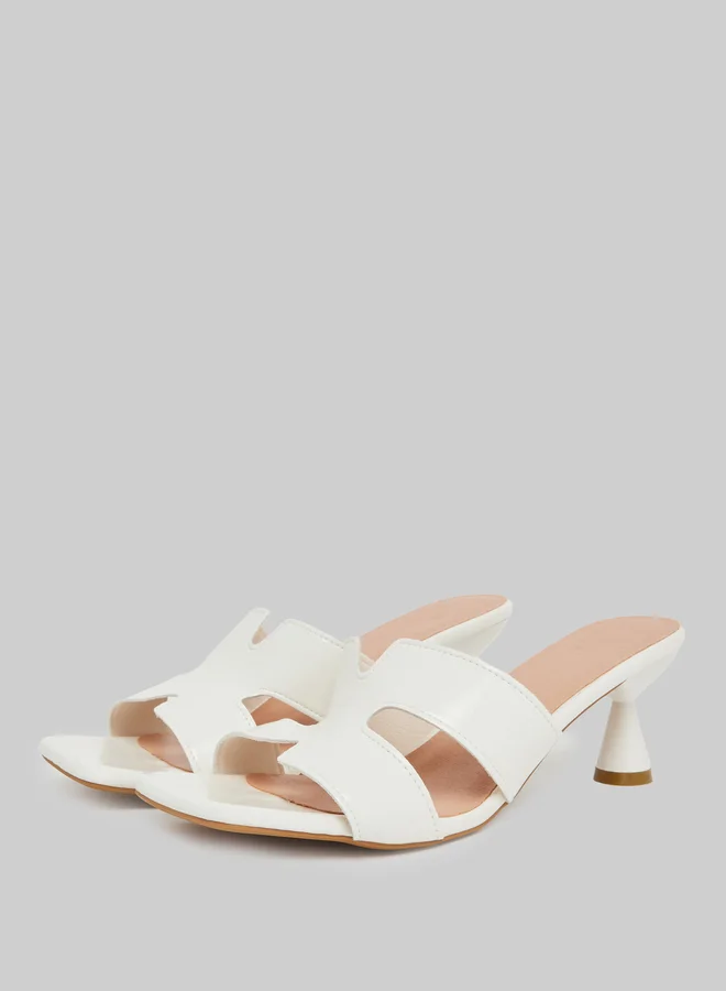 Take Two White Slip-On Kitten Heel Sandals