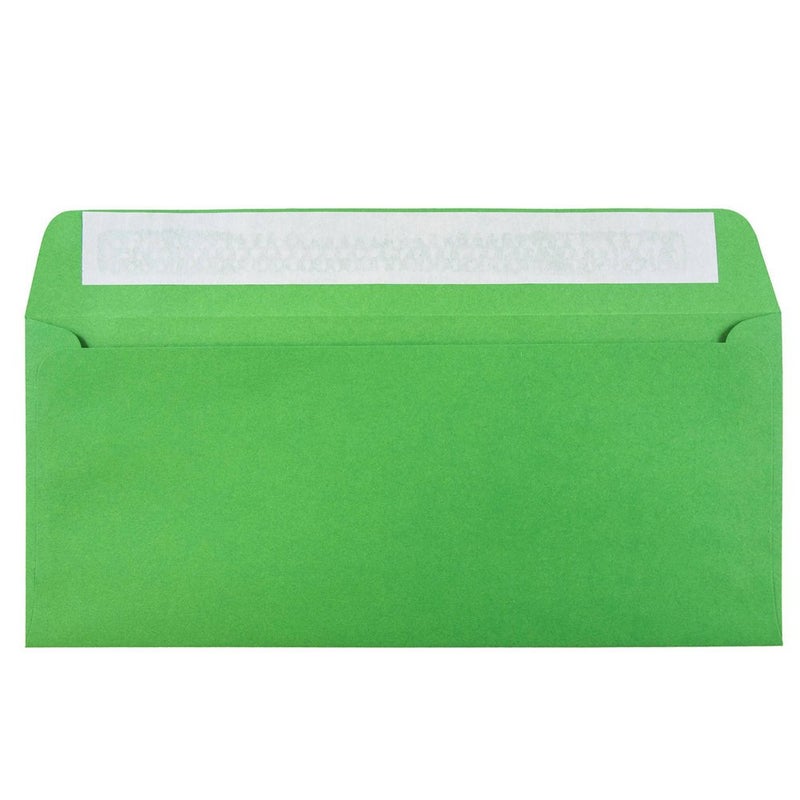 JAM PAPER 10 Business Colored Envelopes with Peel and Seal Closure 4 18 x 9 12 Green Recycled 100Pack