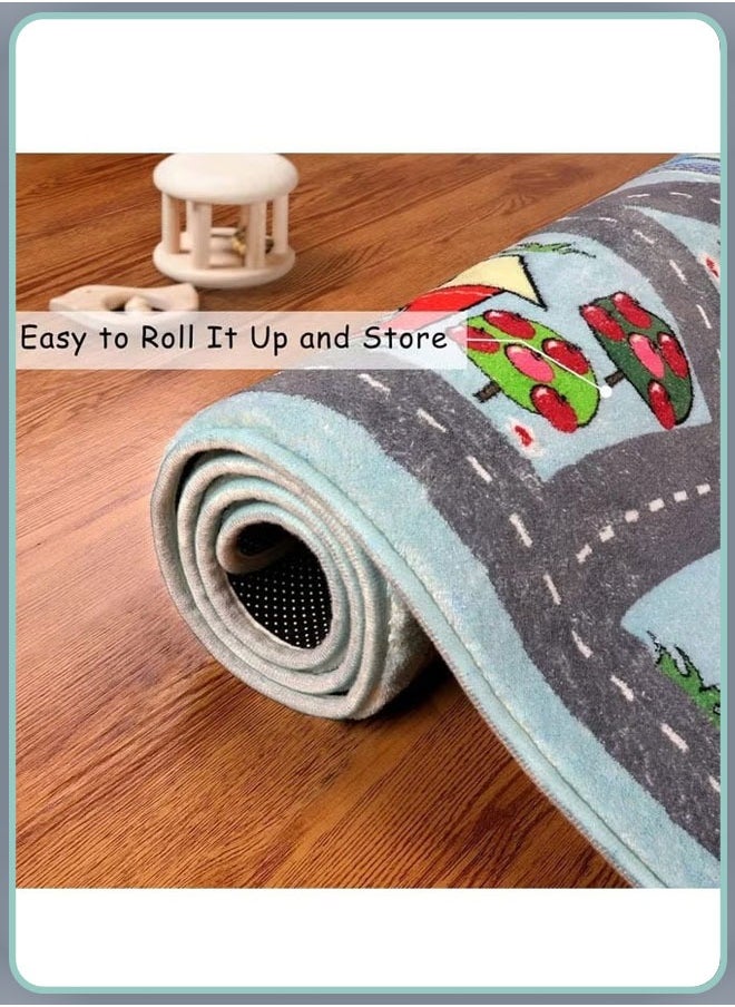 Generic - Car Road Kid Rug Carpet Playmat for Playoom Traffic Road Kids Play Mat for Toddler Non Slip Washable City Map Race Track Carpet Rug for Kids Room Bedroom Nursery Room Decor 80*120 CM - Image 1