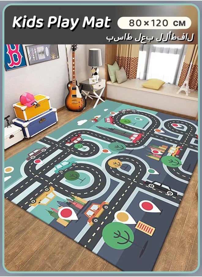 Generic - Car Road Kid Rug Carpet Playmat for Playoom Traffic Road Kids Play Mat for Toddler Non Slip Washable City Map Race Track Carpet Rug for Kids Room Bedroom Nursery Room Decor 80*120 CM - Image 1
