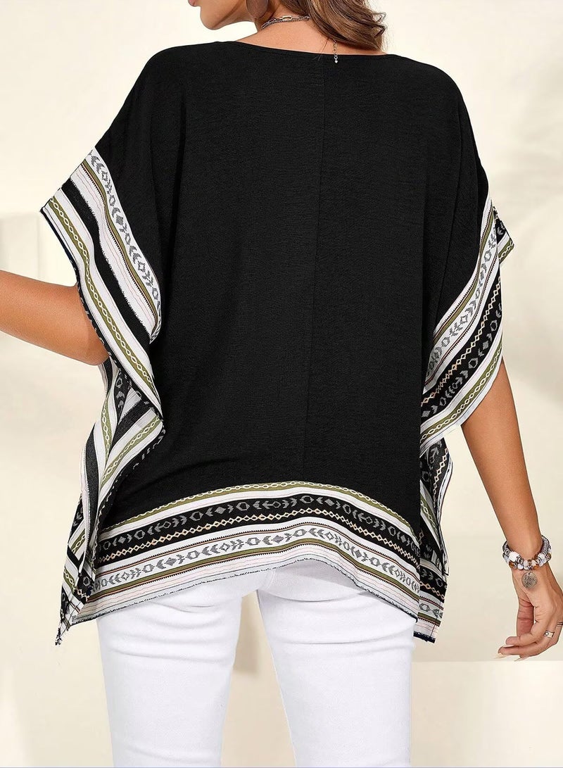 Falechay Womens Blouses Dressy Casual Flowy Tops for Women T Shirts Short Sleeves V Neck Boho Tops Loose Tshirts Side Slit Tees Summer Fit Blouses Fall Ladies Beach Vacation Cute Black M - Image 4